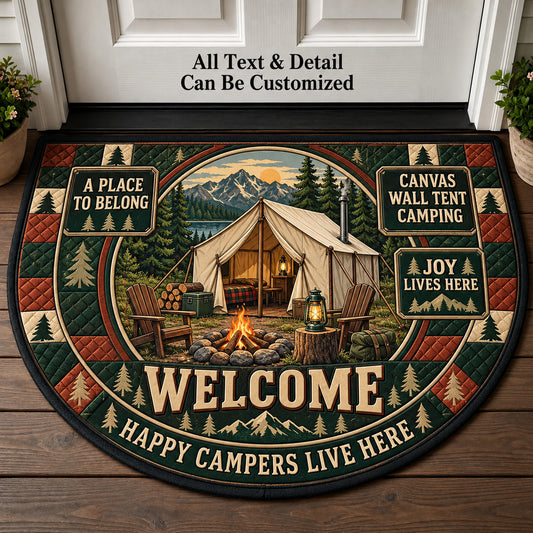 Canvas Wall Tent Camping Personalized Half Round Mat | 5To9Vibe