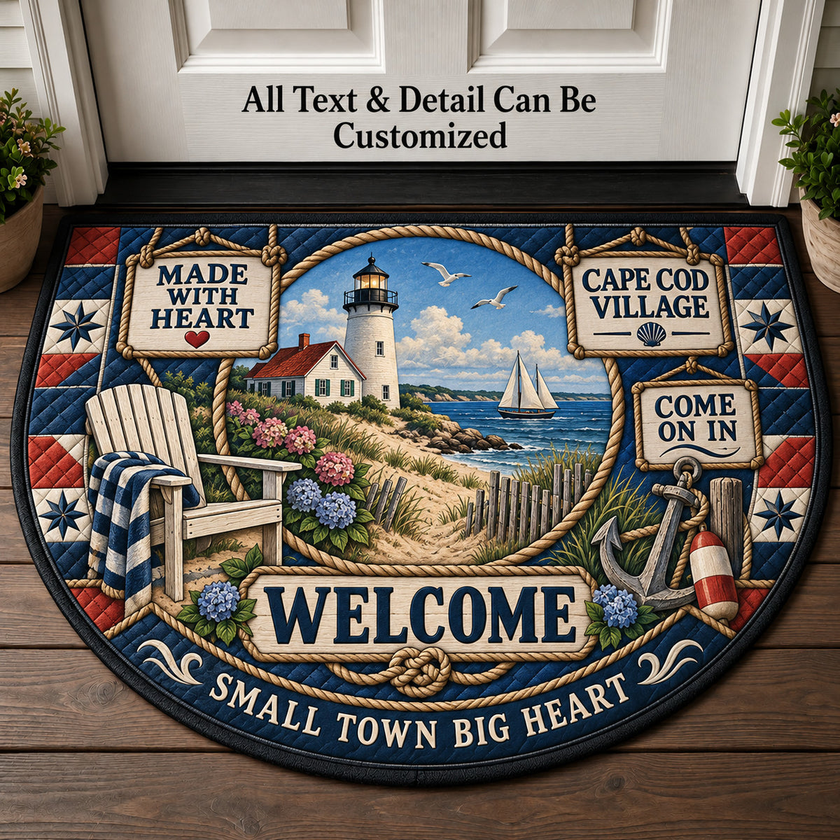 Cape Cod Village Personalized Half Round Mat | 5To9Vibe