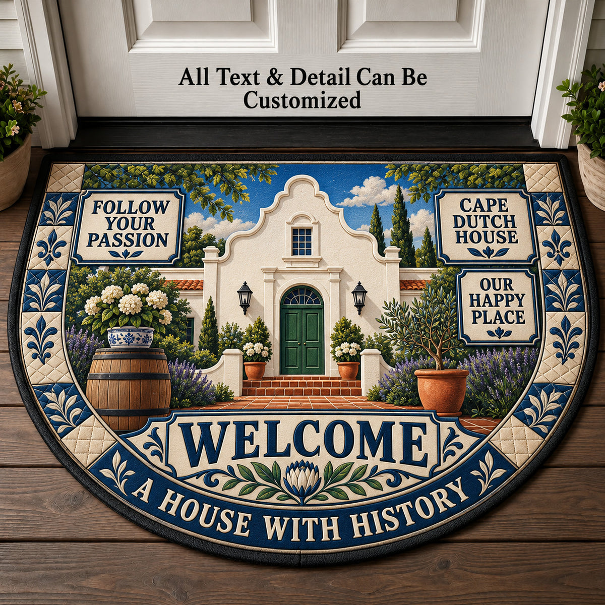 Cape Dutch House Personalized Half Round Mat | 5To9Vibe
