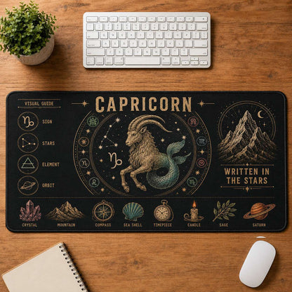 Zodiac Wheel Hippie Desk Mat Mouse Pad | 5To9Vibe - Capricorn style