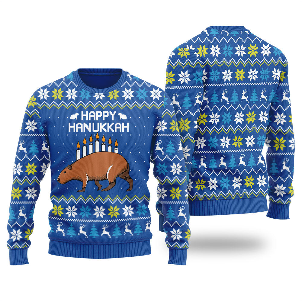 Happy Hanukkah Funny Capybara Women's Ugly Christmas Sweater