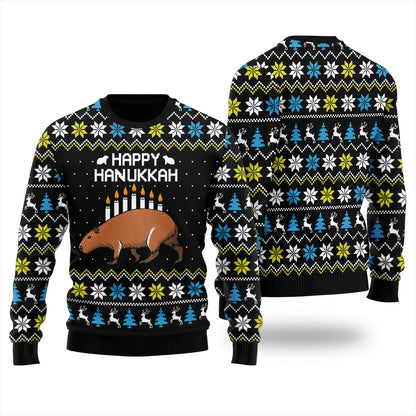 Happy Hanukkah Funny Capybara Women's Ugly Christmas Sweater