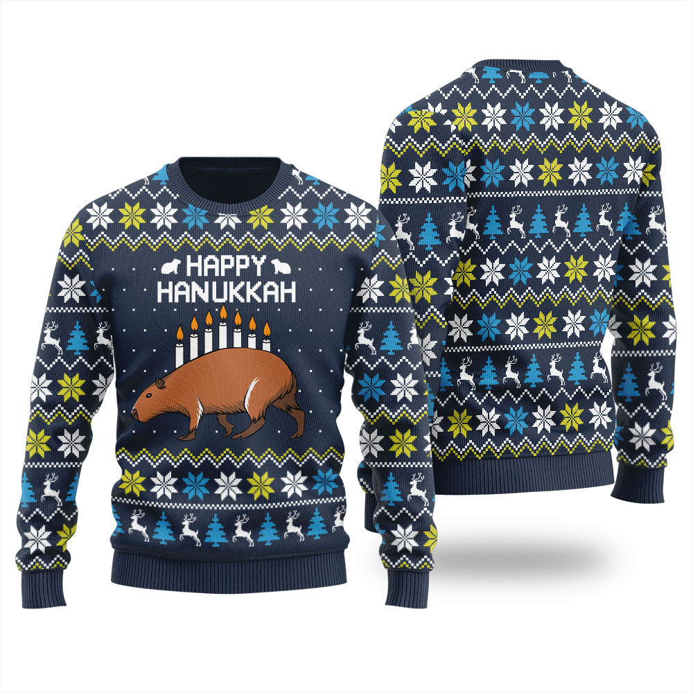 Capybara Happy Hanukkah Ugly Christmas Sweater