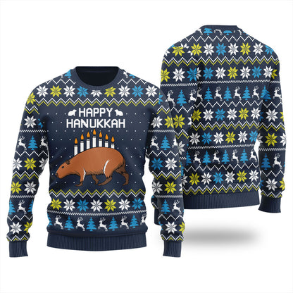 Capybara Happy Hanukkah Ugly Christmas Sweater