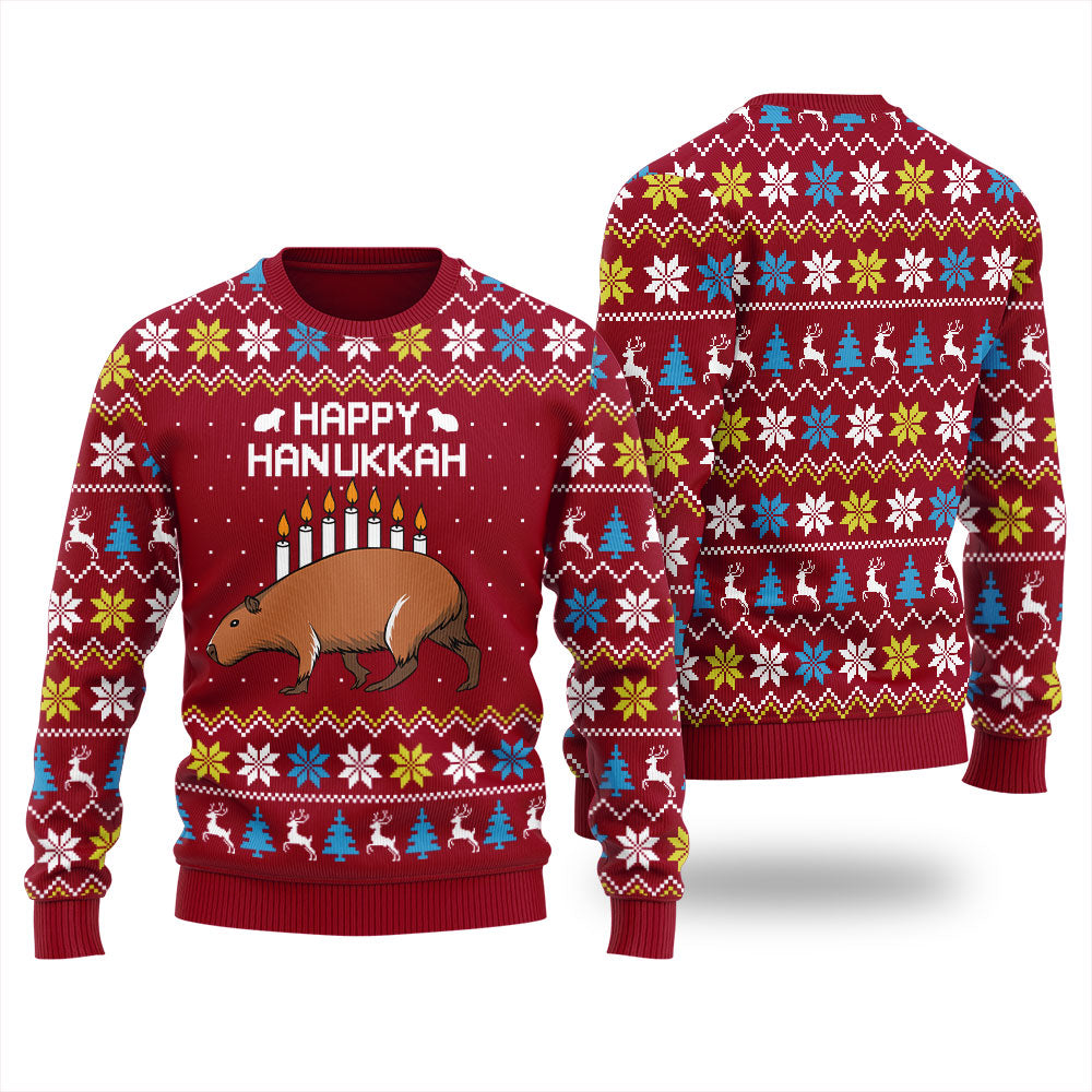 Capybara Happy Hanukkah Ugly Christmas Sweater