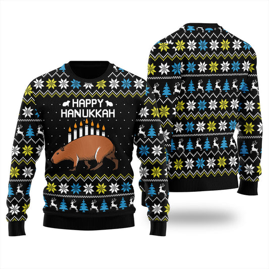Capybara Happy Hanukkah Ugly Christmas Sweater For Women