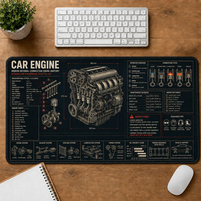 Car Engine Automotive Technical Guide Desk Mat | 5To9Vibe