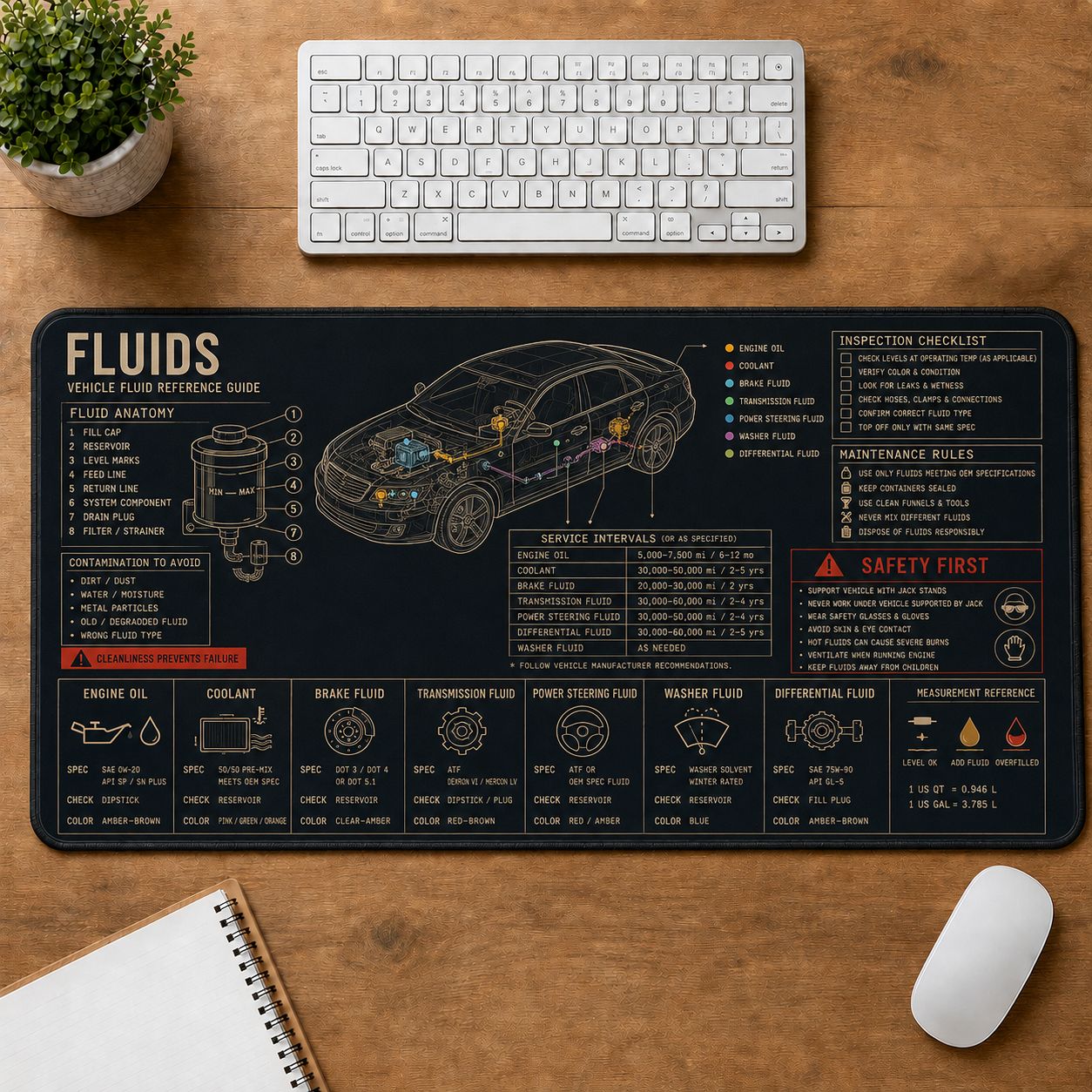 Car Fluids Automotive Technical Guide Desk Mat | 5To9Vibe