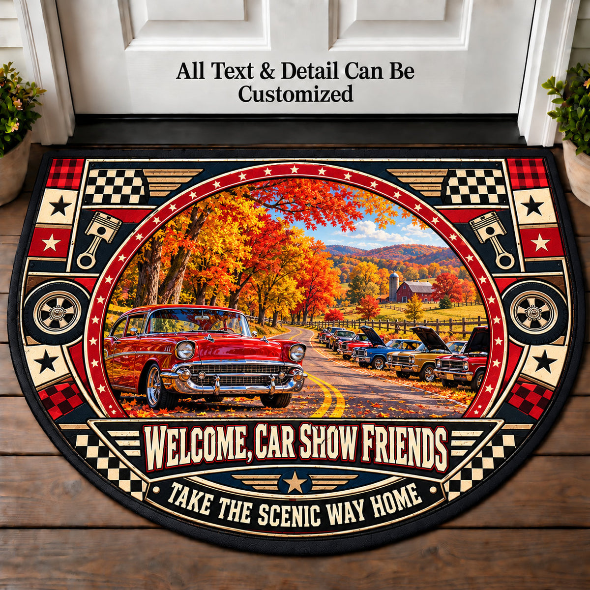 Autumn Country Road - Car Show Crew Personalized Half Round Mat | 5To9Vibe