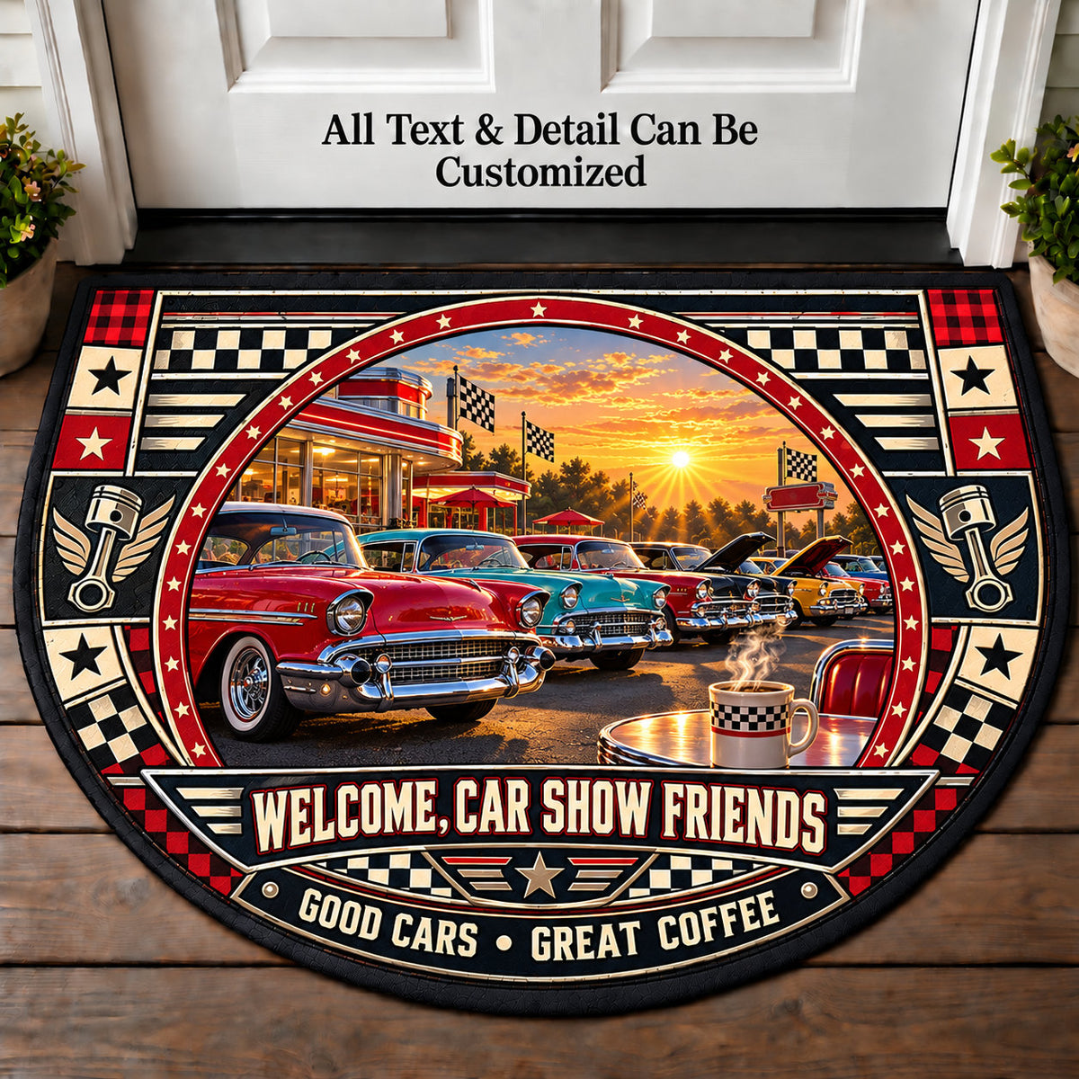 Chrome Coffee - Car Show Crew Personalized Half Round Mat | 5To9Vibe