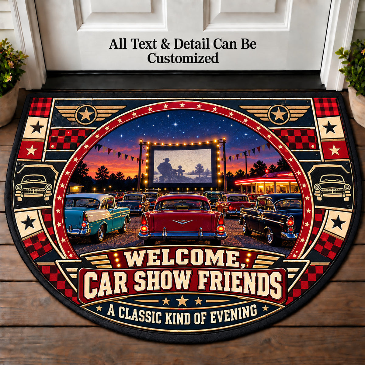 Drive In Night - Car Show Crew Personalized Half Round Mat | 5To9Vibe