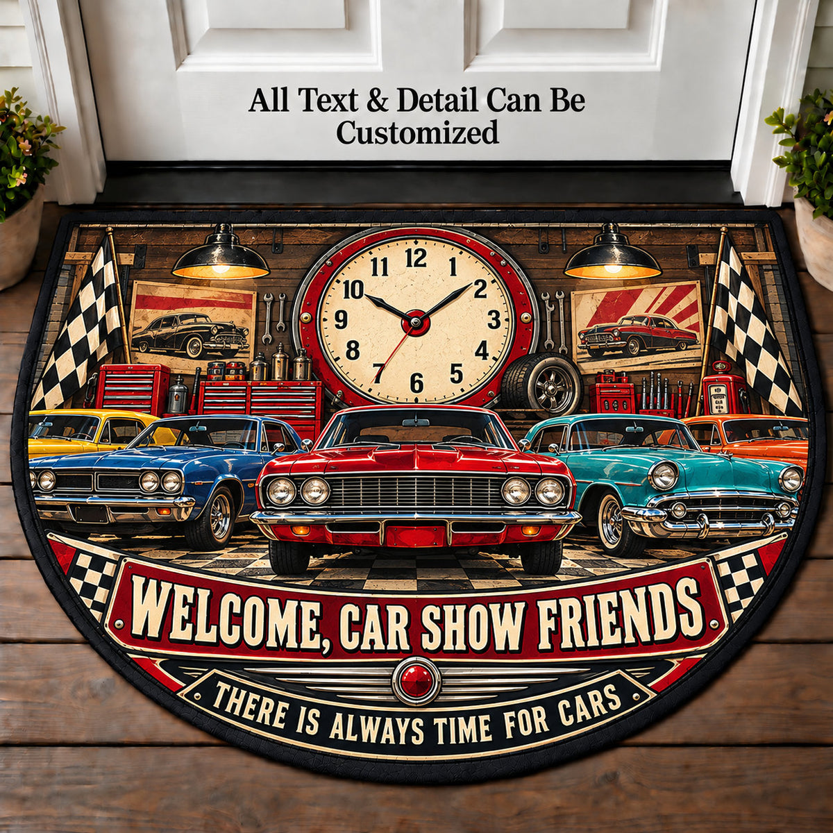 Garage Clock - Car Show Crew Personalized Half Round Mat | 5To9Vibe