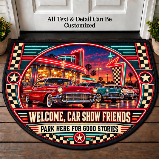 Neon Diner - Car Show Crew Personalized Half Round Mat | 5To9Vibe