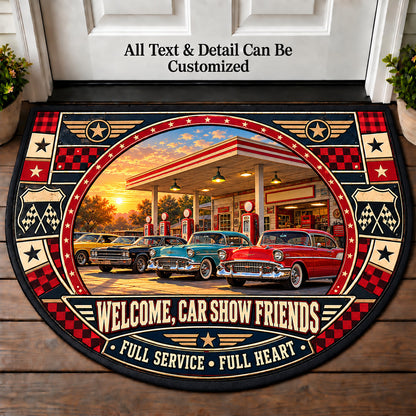 Old Service Station - Car Show Crew Personalized Half Round Mat | 5To9Vibe
