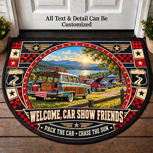 Picnic Road Trip - Car Show Crew Personalized Half Round Mat | 5To9Vibe