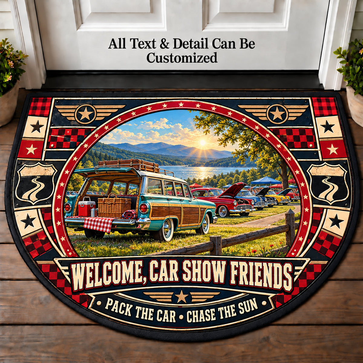 Picnic Road Trip - Car Show Crew Personalized Half Round Mat | 5To9Vibe
