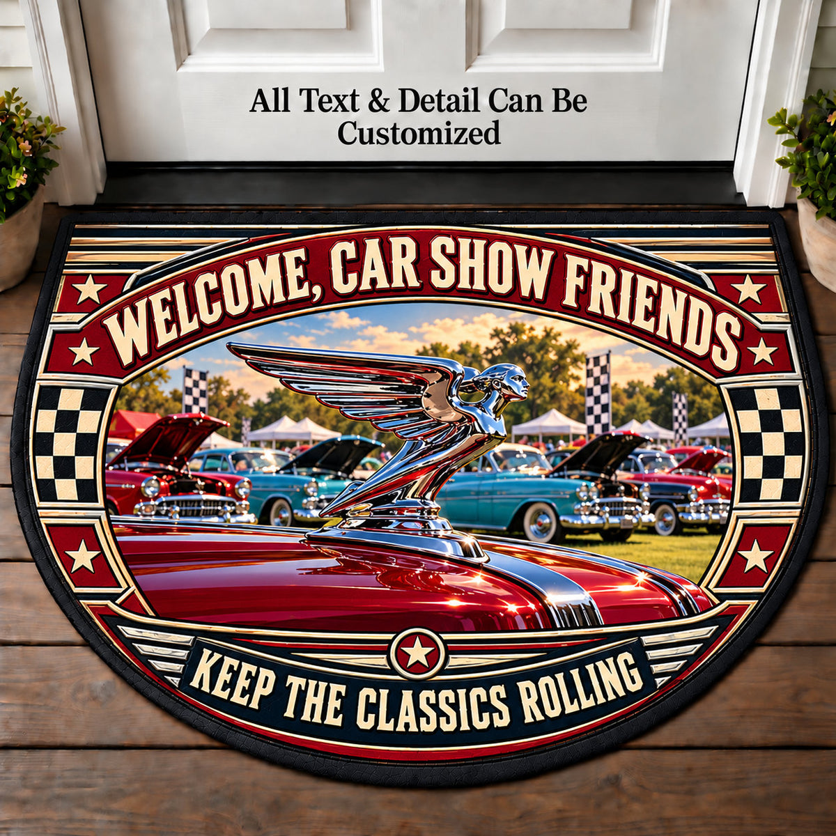Polished Hood Ornament - Car Show Crew Personalized Half Round Mat | 5To9Vibe