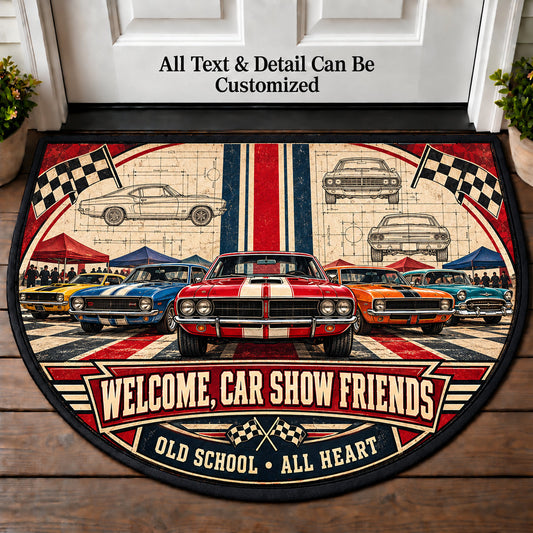 Racing Stripe Sketch - Car Show Crew Personalized Half Round Mat | 5To9Vibe