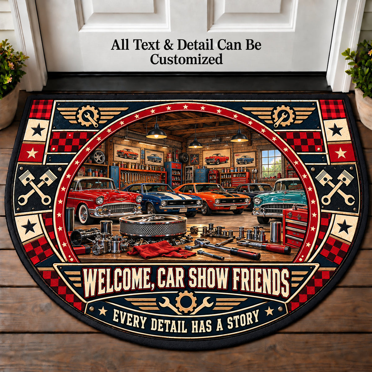 Restoration Workshop - Car Show Crew Personalized Half Round Mat | 5To9Vibe