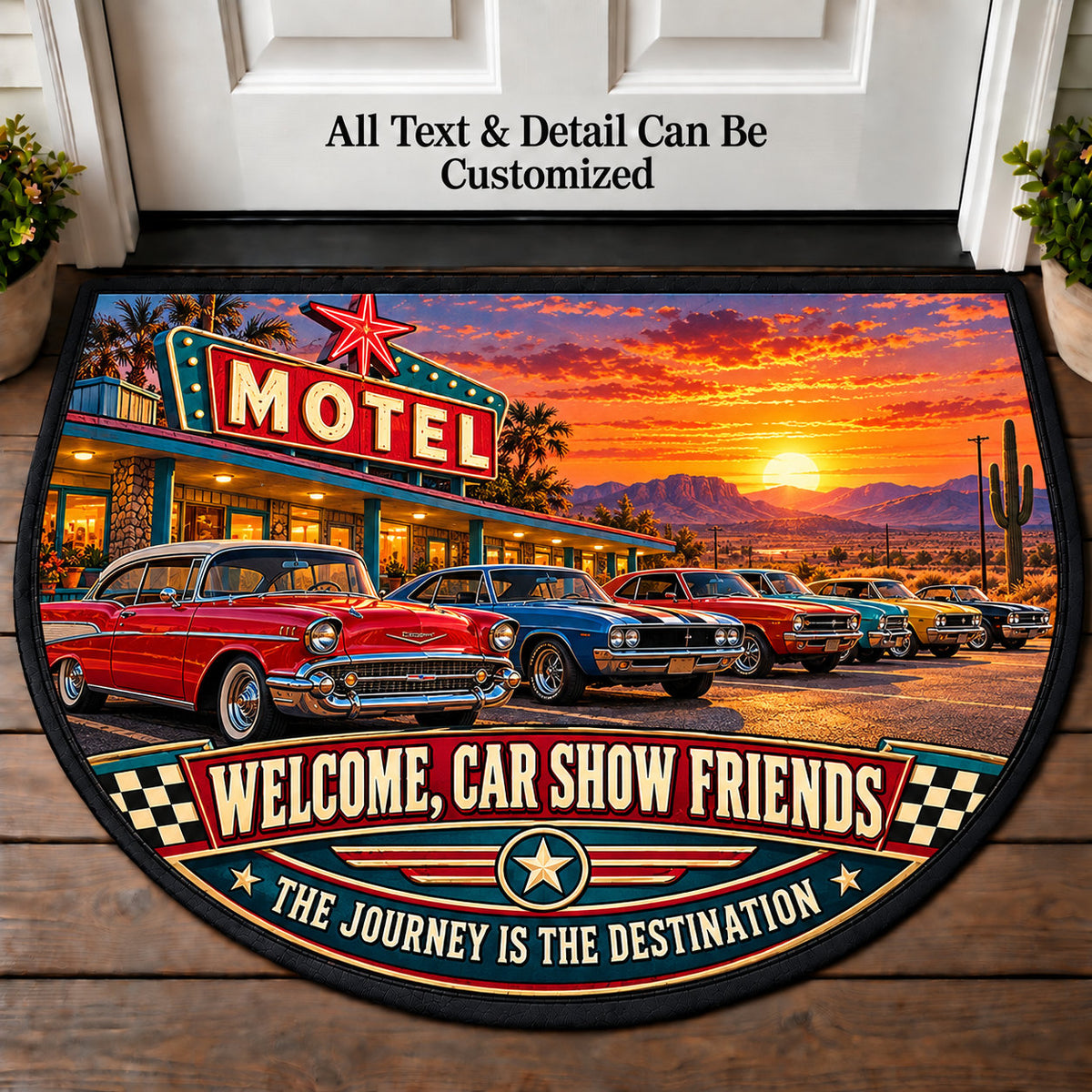 Roadside Motel - Car Show Crew Personalized Half Round Mat | 5To9Vibe