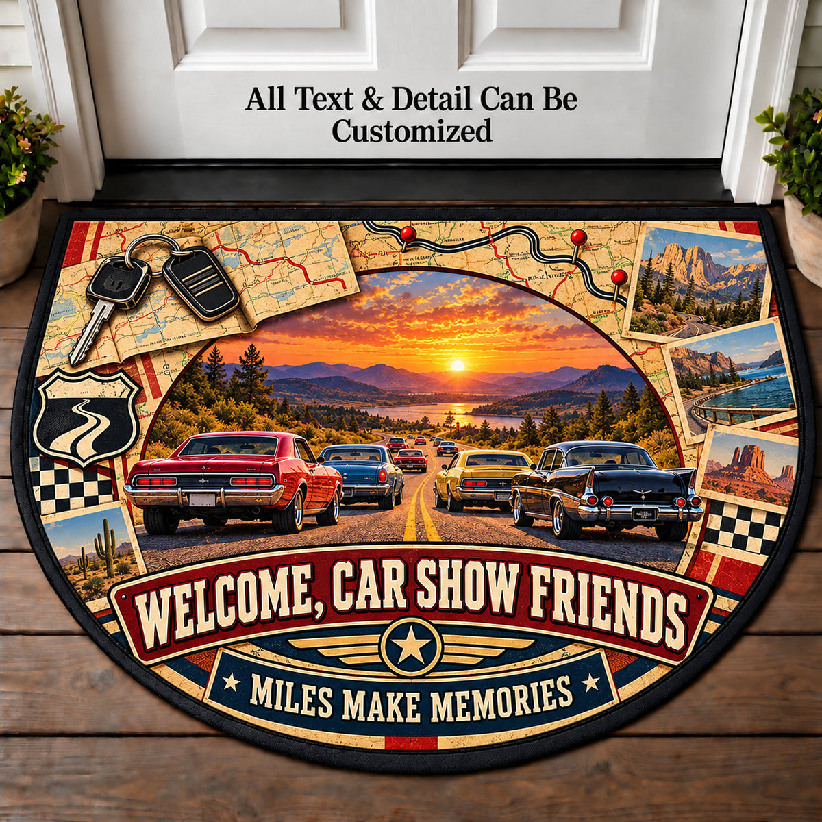 Route Map Memories - Car Show Crew Personalized Half Round Mat | 5To9Vibe