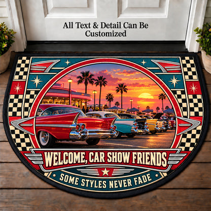 Tailfin Sunset - Car Show Crew Personalized Half Round Mat | 5To9Vibe