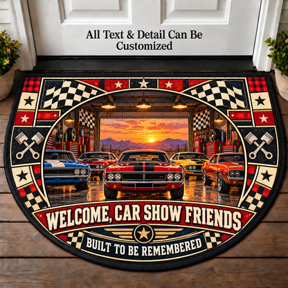 Vintage Muscle Garage - Car Show Crew Personalized Half Round Mat | 5To9Vibe