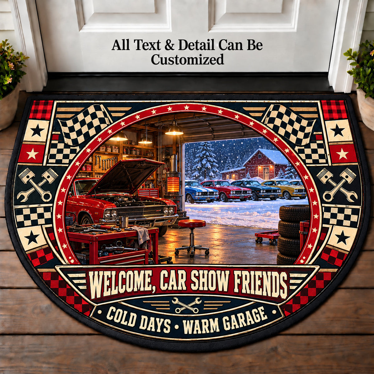 Winter Garage Project - Car Show Crew Personalized Half Round Mat | 5To9Vibe