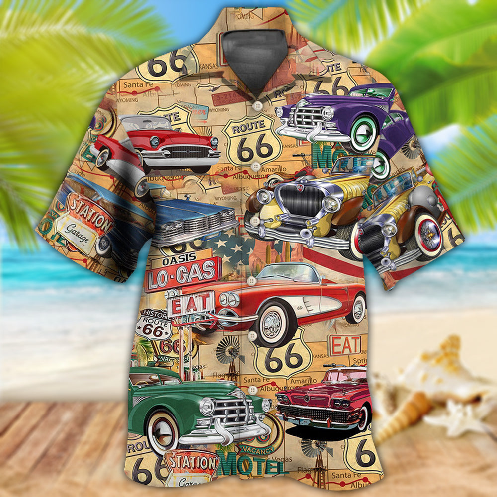 Car The Mother Road Route 66 Road Trip Vintage - Hawaiian Shirt 