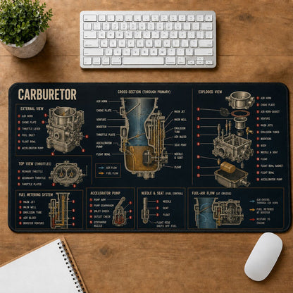 Carburetor Hot Rod Technical Guide Desk Mat | 5To9Vibe
