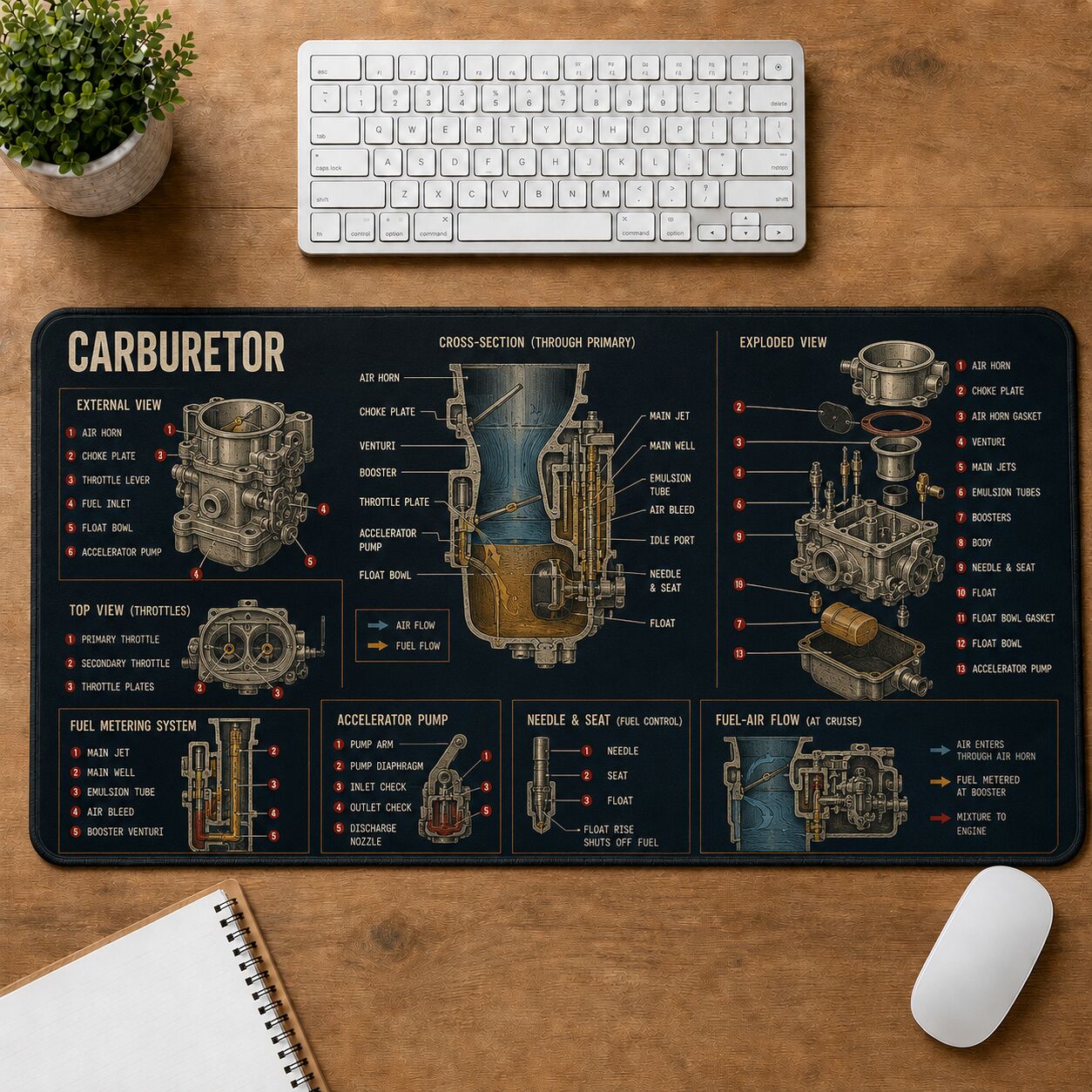 Carburetor Hot Rod Technical Guide Desk Mat | 5To9Vibe