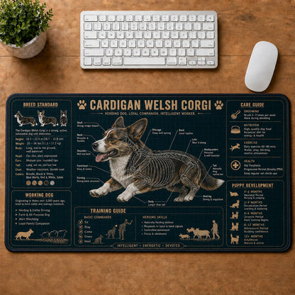 Cardigan Welsh Corgi Dog Breed Visual Guide Desk Mat | 5To9Vibe