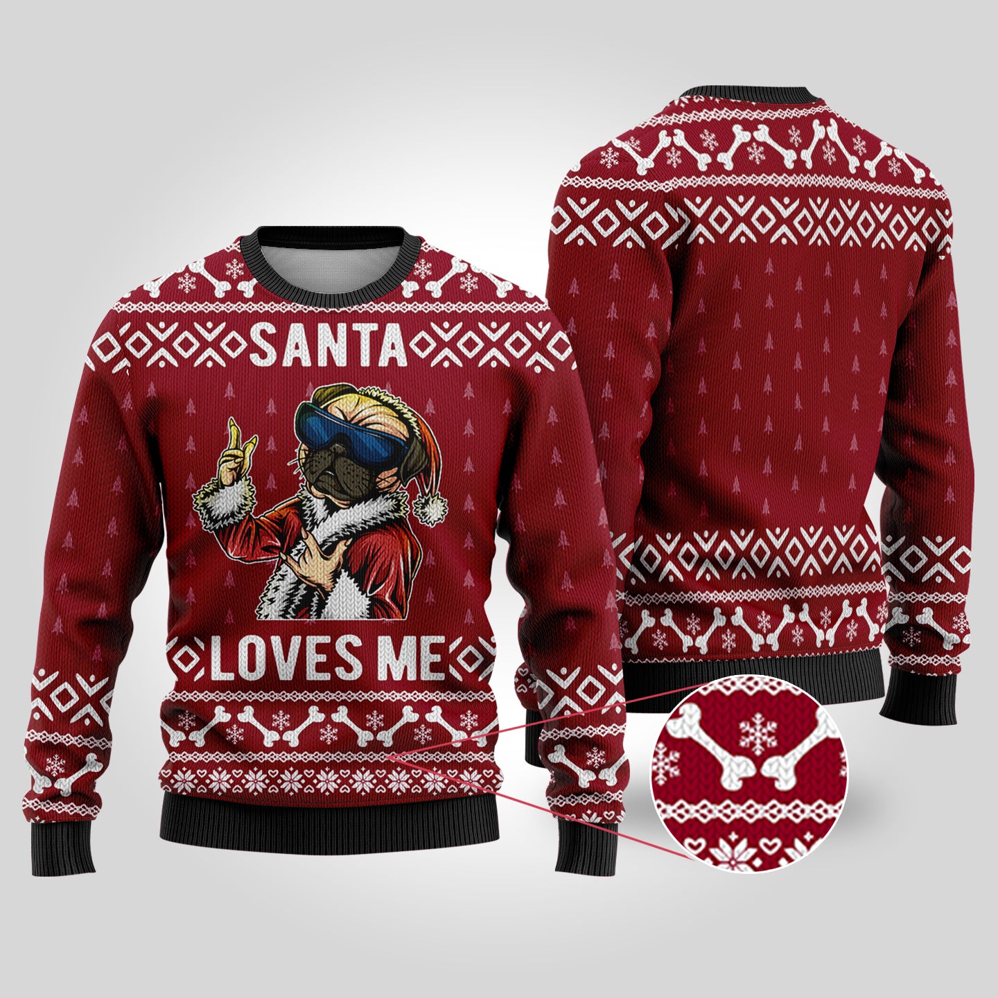 Cardinal Red Bulldog Funny Ugly Christmas Sweater - Funny Ugly Christmas Sweater