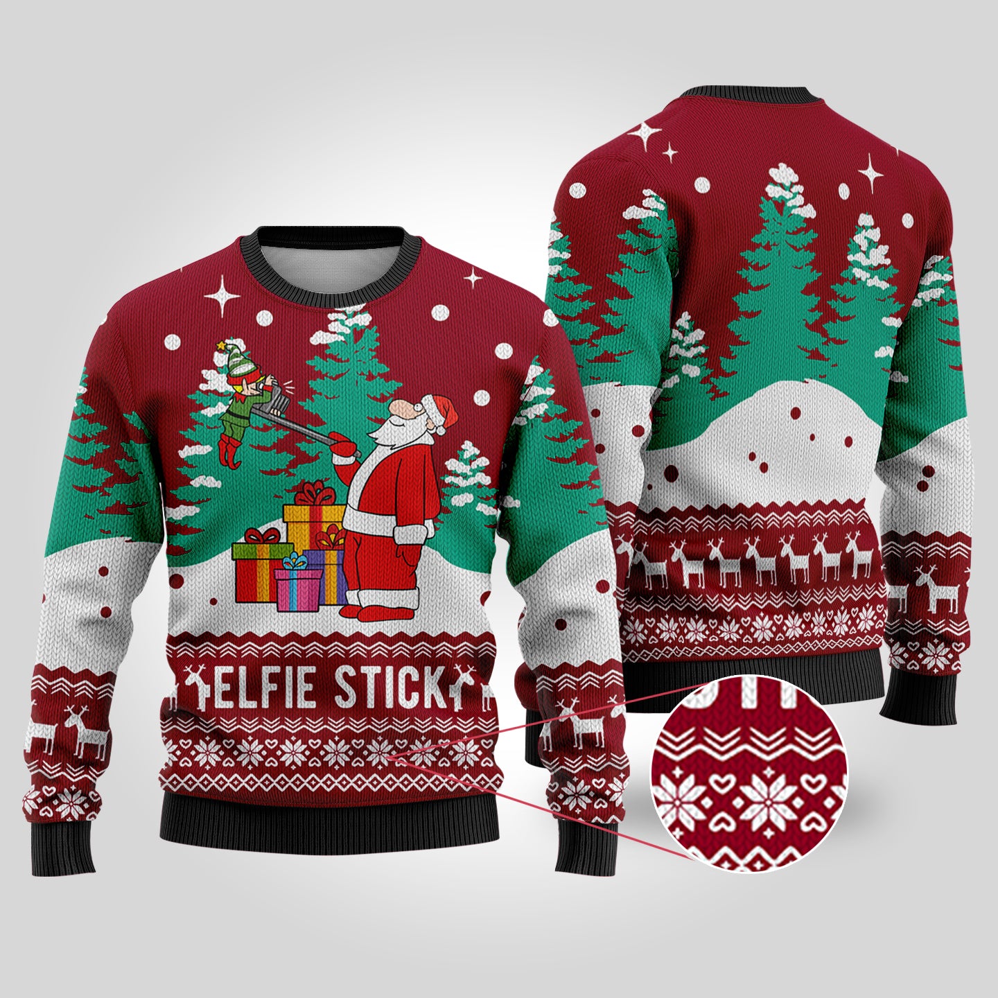 Cardinal Red Elf Santa Selfie Funny Ugly Christmas Sweater