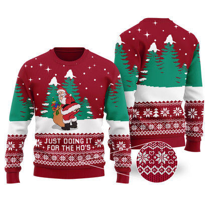 Cardinal Red Funny Santa Just Doing It For The Ho'S Ugly Sweater