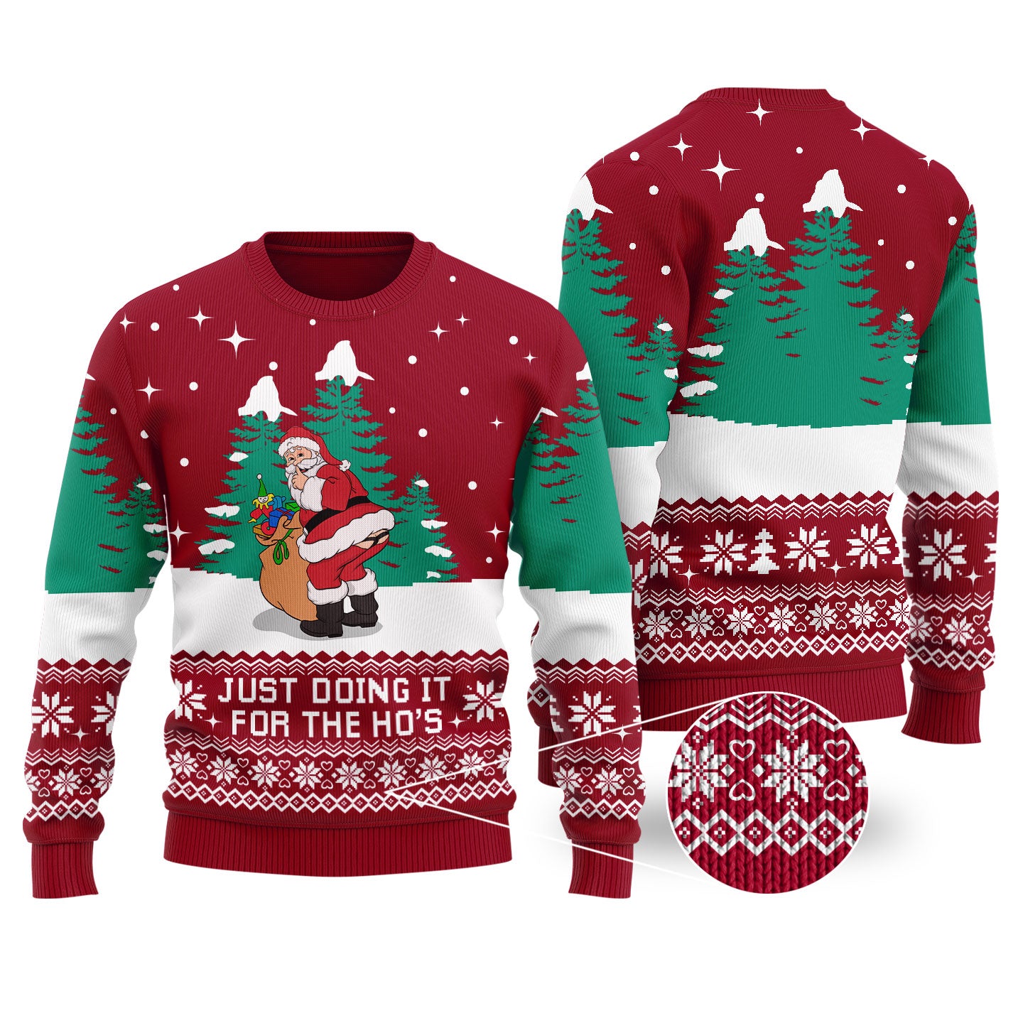 Cardinal Red Funny Santa Just Doing It For The Ho'S Ugly Sweater