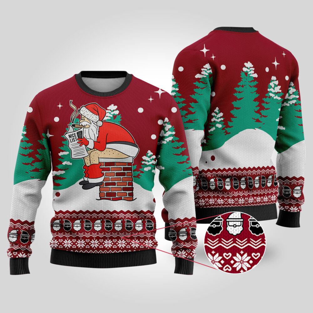 Cardinal Red Funny Santa Naughty Or Nice List Christmas Sweater
