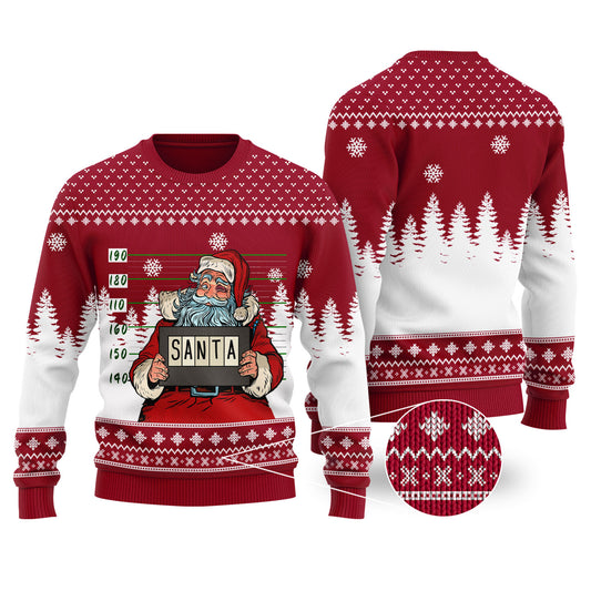 Santa Jail Cardinal Red Funny Ugly Christmas Sweater - Funny Ugly Christmas Sweater