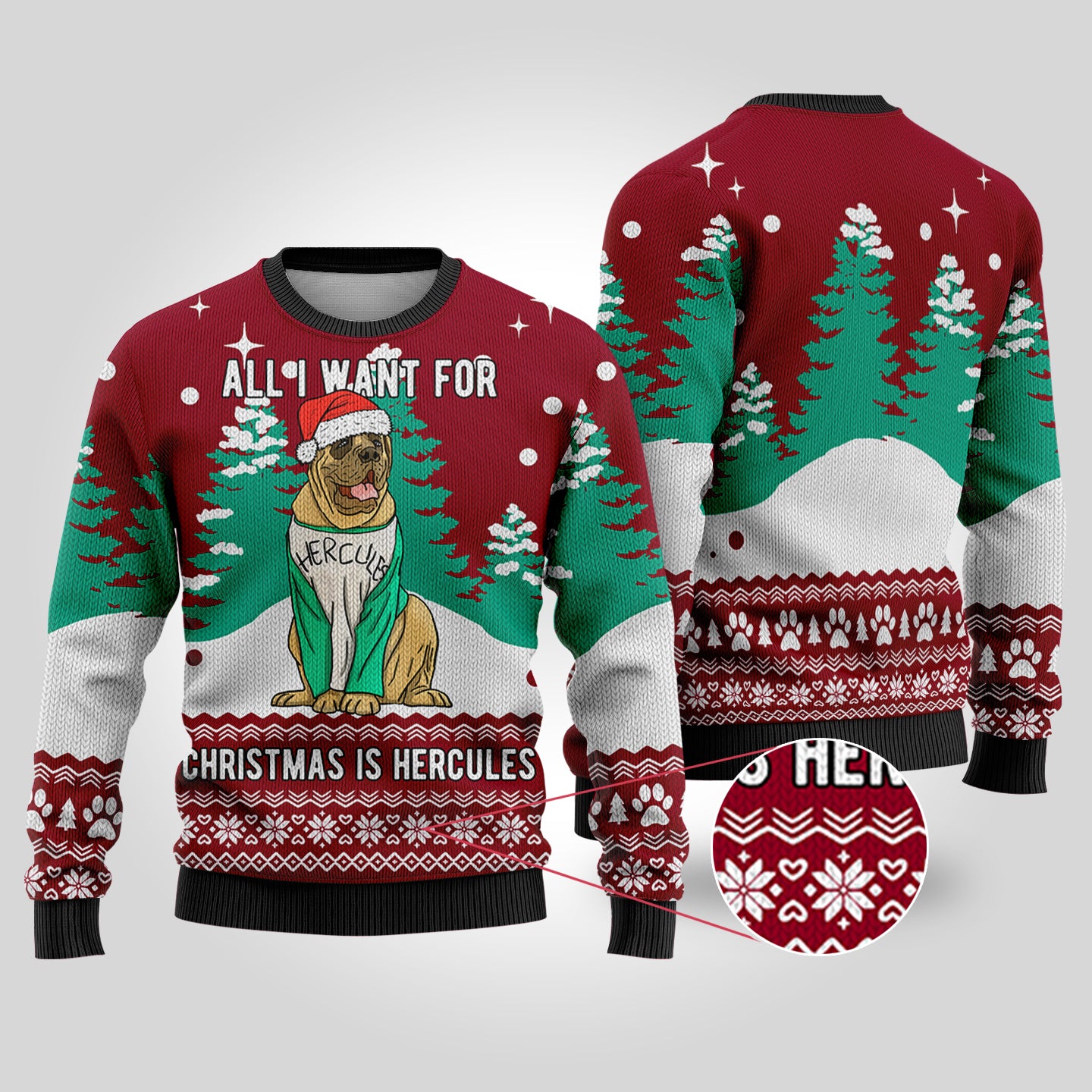 Cardinal Red The Beast Hercules Sandlot Dog Ugly Christmas Sweater