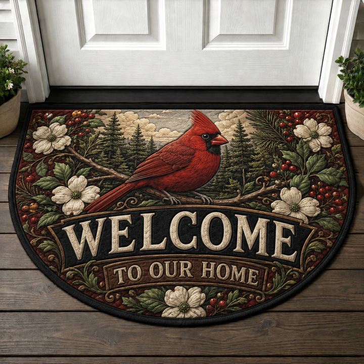 Cardinal Welcome Mat – Red Bird Floral Nature Outdoor Doormat - 5to9vibe