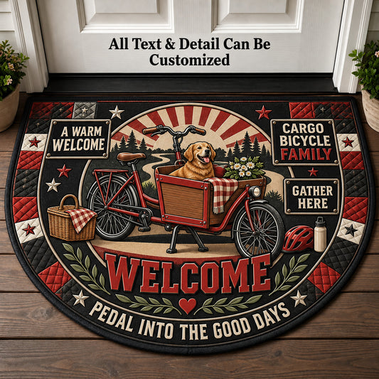 Cargo Bicycle Family Personalized Half Round Mat | 5To9Vibe