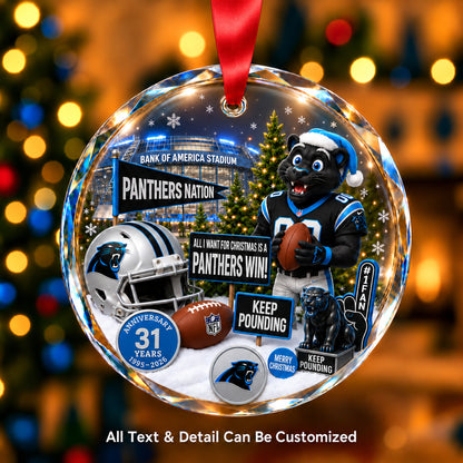 Carolina Panthers Snow Globe Glass Ornament