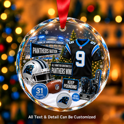 Carolina Panthers Jersey Snow Globe Glass Ornament
