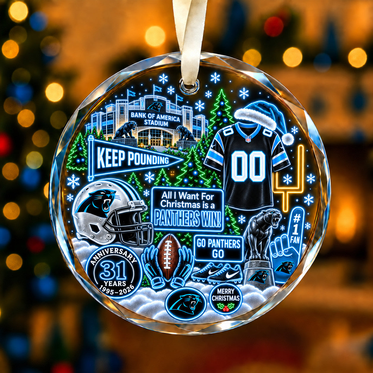All Football Teams Christmas Neon Stadium Snow Glass Ornament With Gift Box - 5to9vibe