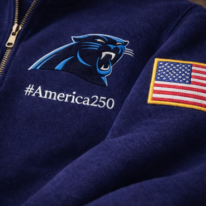 Football Logo America 250 Anniversary Embroidered Logo Premium Quarter Zip Sweatshirt, Inspired Quarter Zip Sweater