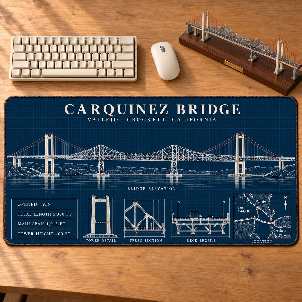 Historic American Bridges Architectural Blueprint Desk Mat Mouse Pad Trending - 5to9vibe