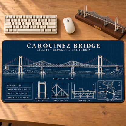Historic American Bridges Architectural Blueprint Desk Mat Mouse Pad Trending - 5to9vibe
