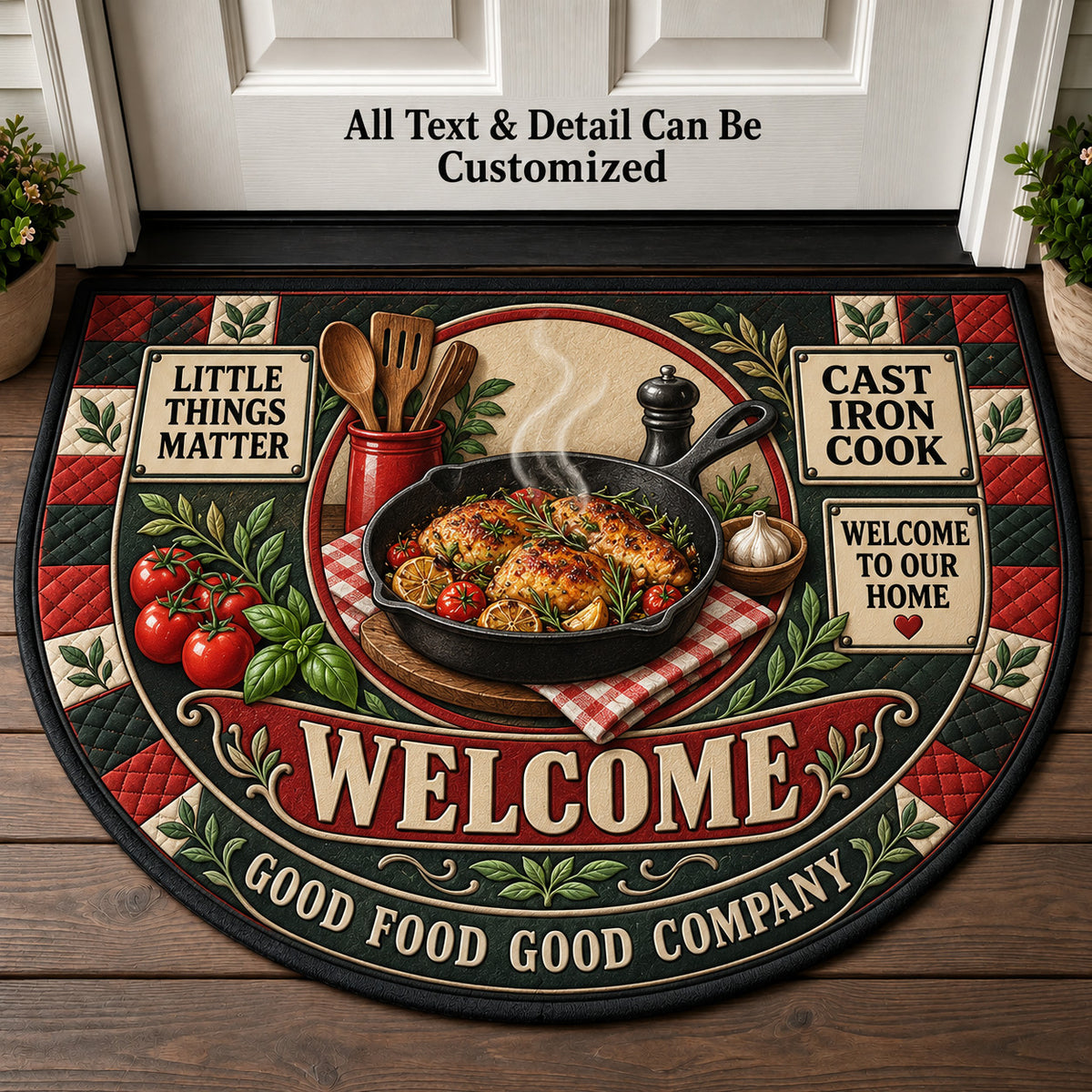 Cast Iron Cook Personalized Half Round Mat | 5To9Vibe