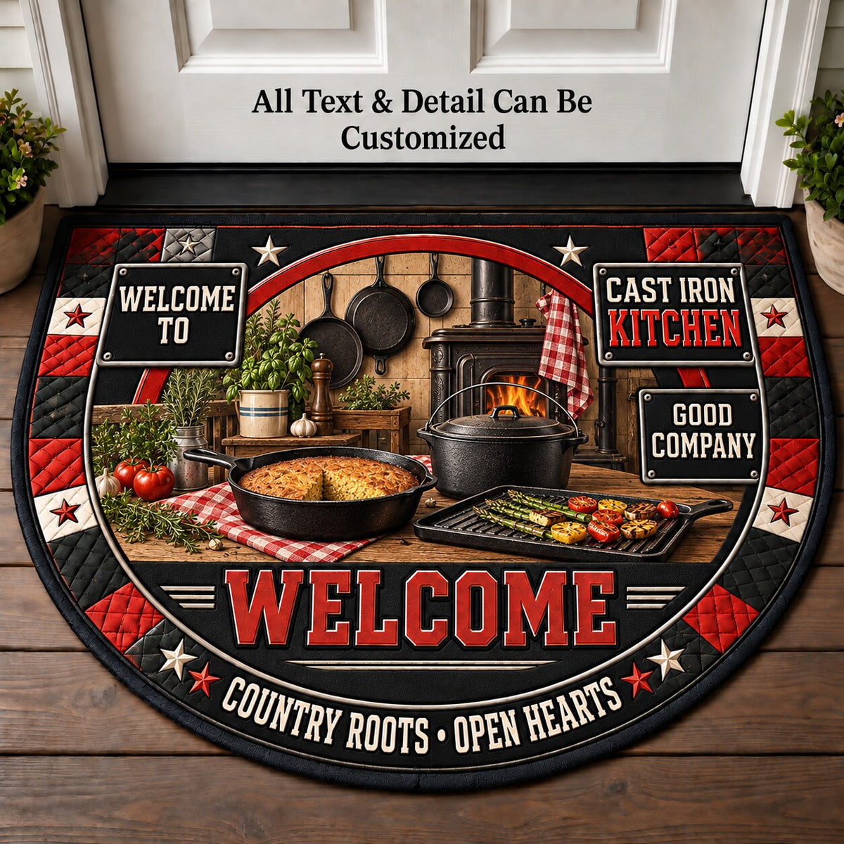 Cast Iron Kitchen Personalized Half Round Mat | 5To9Vibe