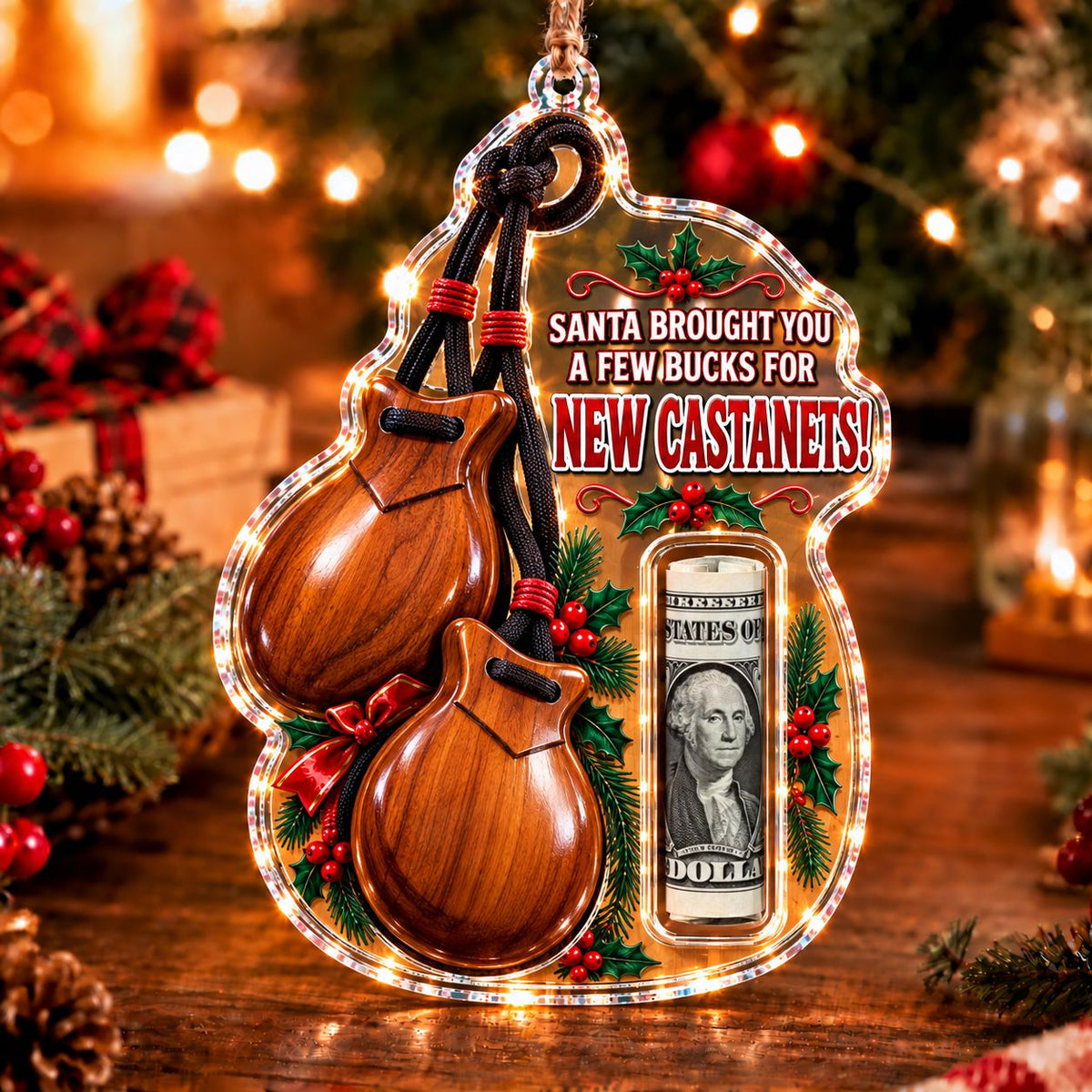 Castanets Christmas money holder ornament